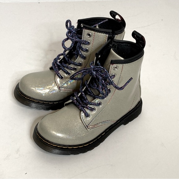 NEW DR. MARTENS Boots 1460 Sparkle Ray Metallic SILVER Lace Up High Top - Picture 2 of 11